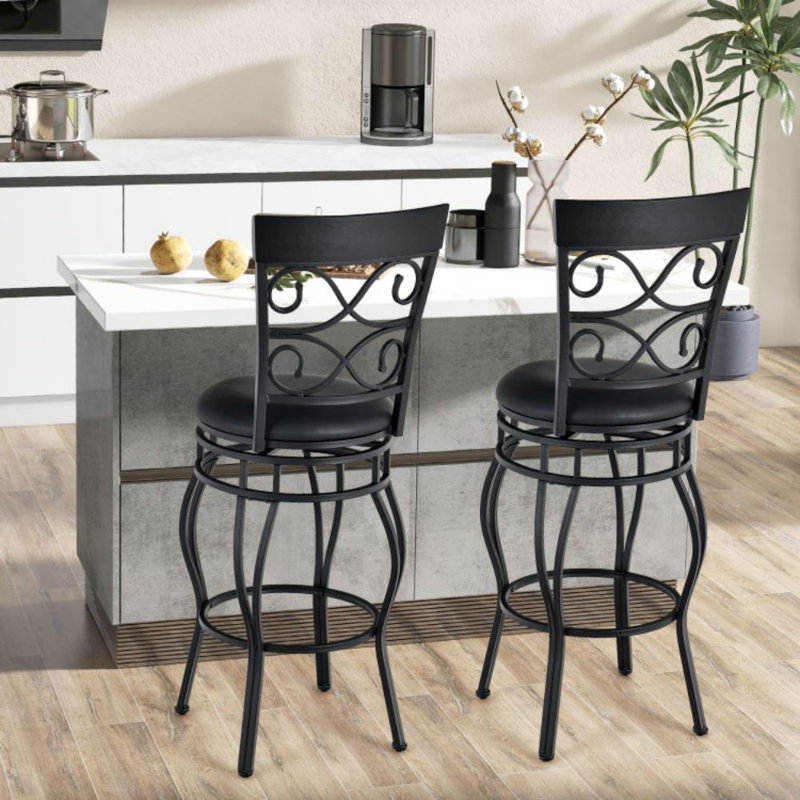Ensemble de 2 tabourets de bar de 30 pouces avec dossier et repose-pieds, Noir