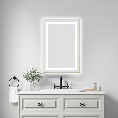 Miroir de salle de bain à DEL, miroir de meuble-lavabo mural avec cadre en aluminium