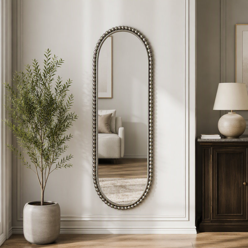 Iron Art Oval Retro Mirror, Antique Effect,Wall Hanging,Suitable For Living Room,Bedroom, Entrance, Silver