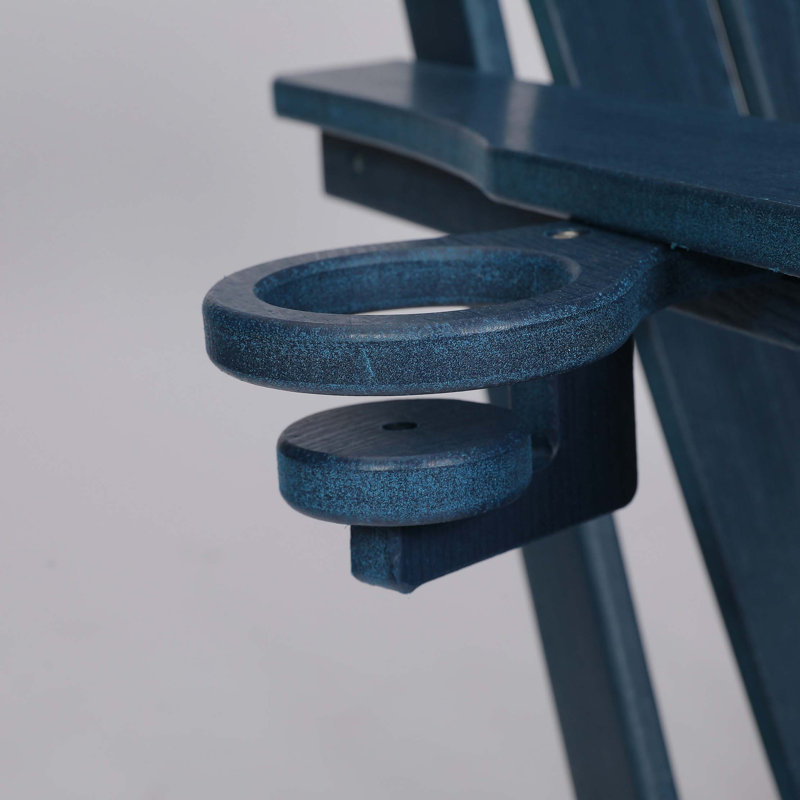 Hdpe Folding Adirondack Chair With Dual Cup Holder - Composite Adirondack Chair With Wood Texture, Navy Blue
