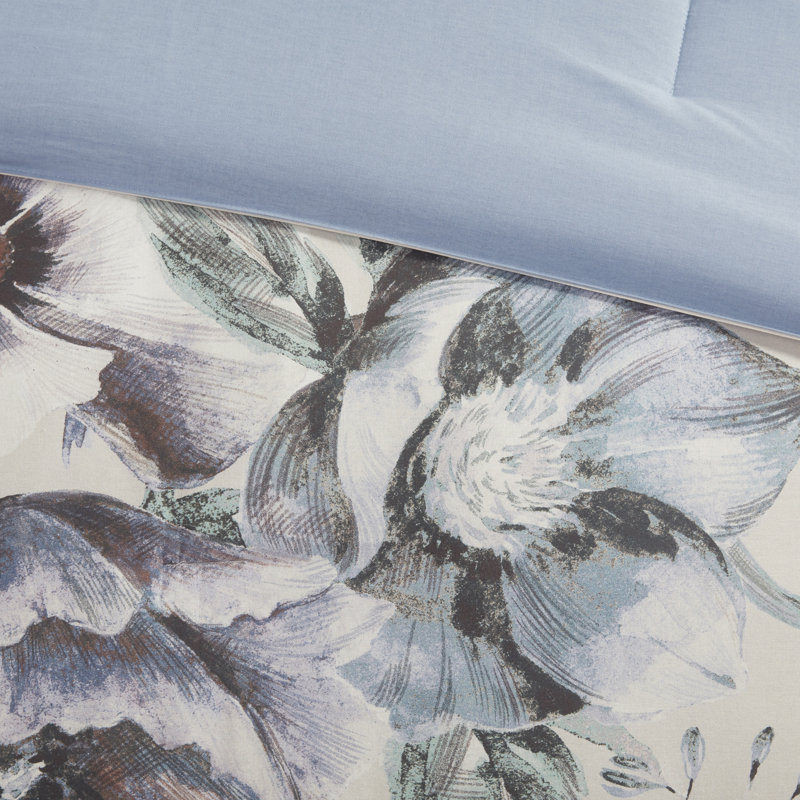 Ensemble d'édredon en coton 8 pièces Cassandra - Bleu, grand