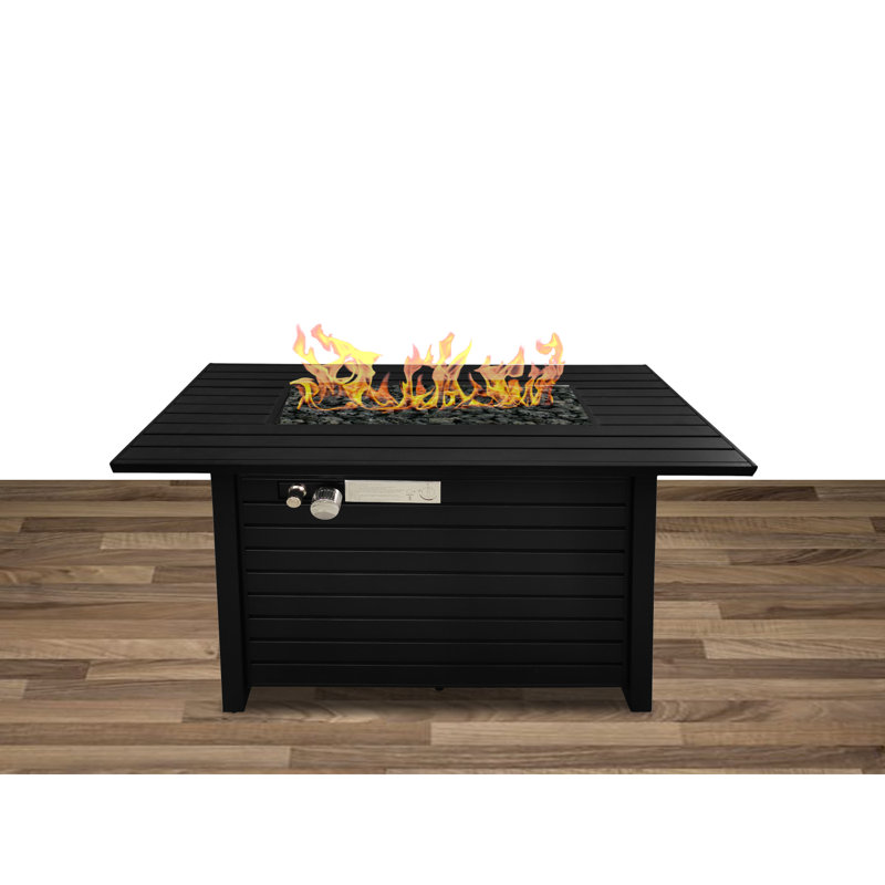 Table de foyer d'extérieur en acier au propane / gaz naturel avec couvercle, H 25,07 po x l 20,07 po x P 42,07 po, Black