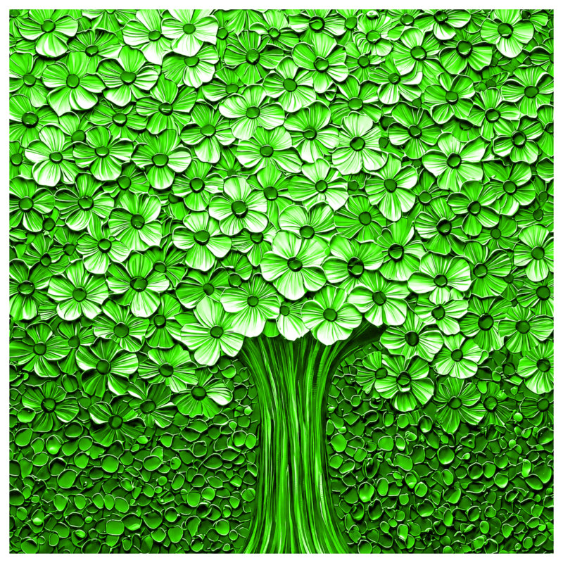 Tapisserie murale arbre floral vert - décoration murale fleurs, H 104 po x 88 avec 4 œillets