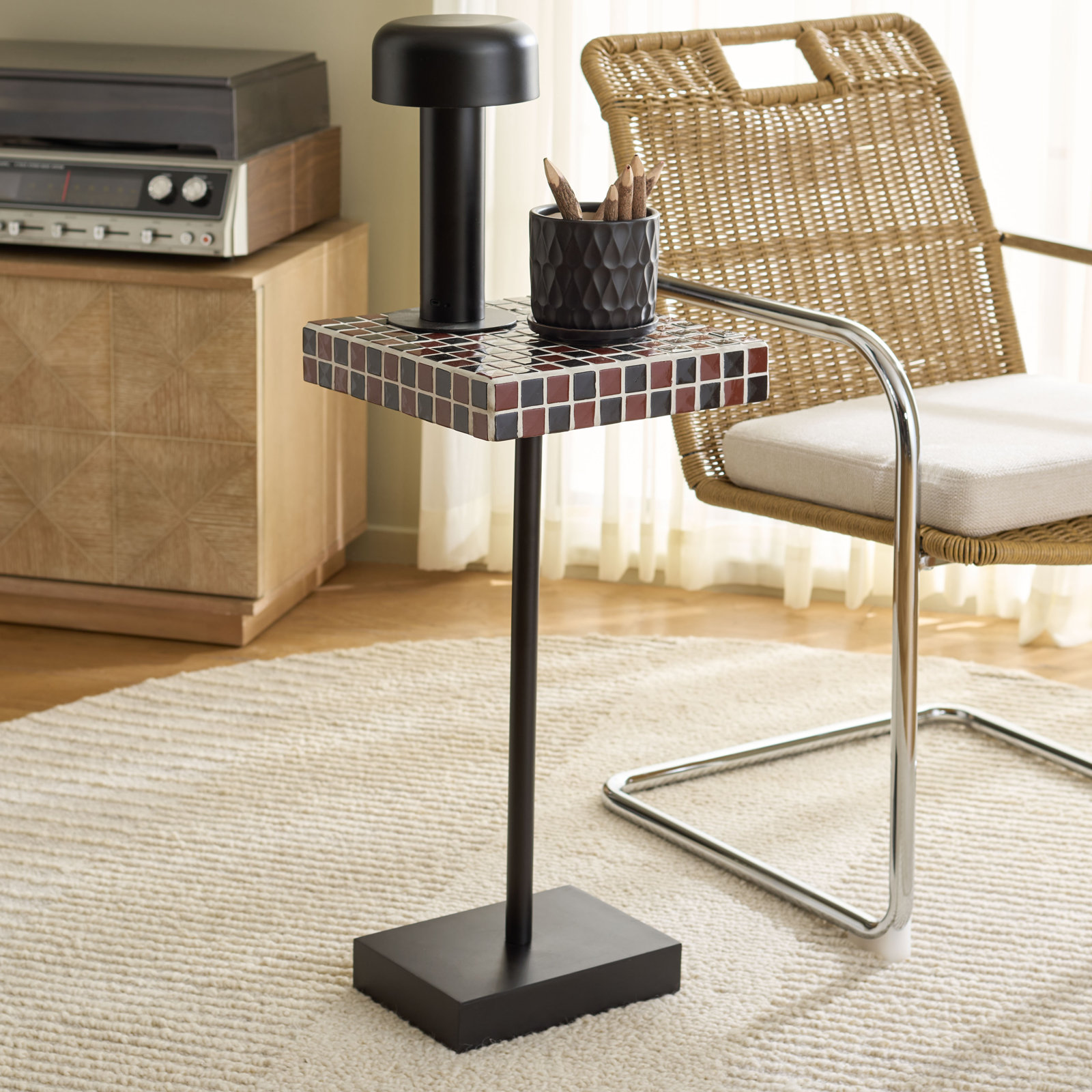 Baela 13" End Table, Bordeaux/Black