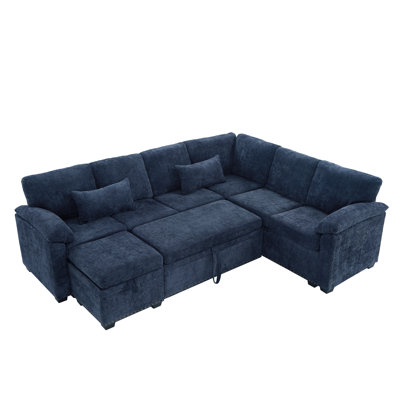 97 Inch L-Shaped Corner Sectional Sofa Couch with Seat and Storage Ottoman,Chenille Fabric Corner Couch with 7 Seats & 2 Pillows for Living Room, Dark by Latitude Run