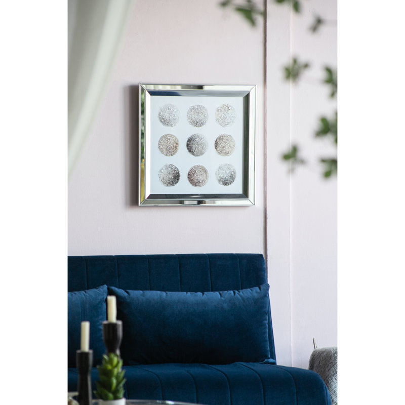 Crystal Wall Decor, 19.7X19.7 Inches, Multicolor Artistic Expression Of Moon Phases, Mirrored Frame, Resin Bits, 4.4 Lbs Frame Art, Design, Phase Visualization,