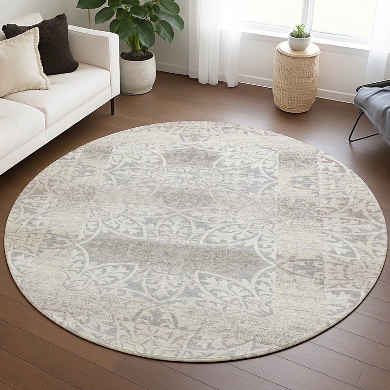 Machine Washable Indoor/Outdoor Chantille ACN2916 Spiral Rug, Ivory, 8' Round