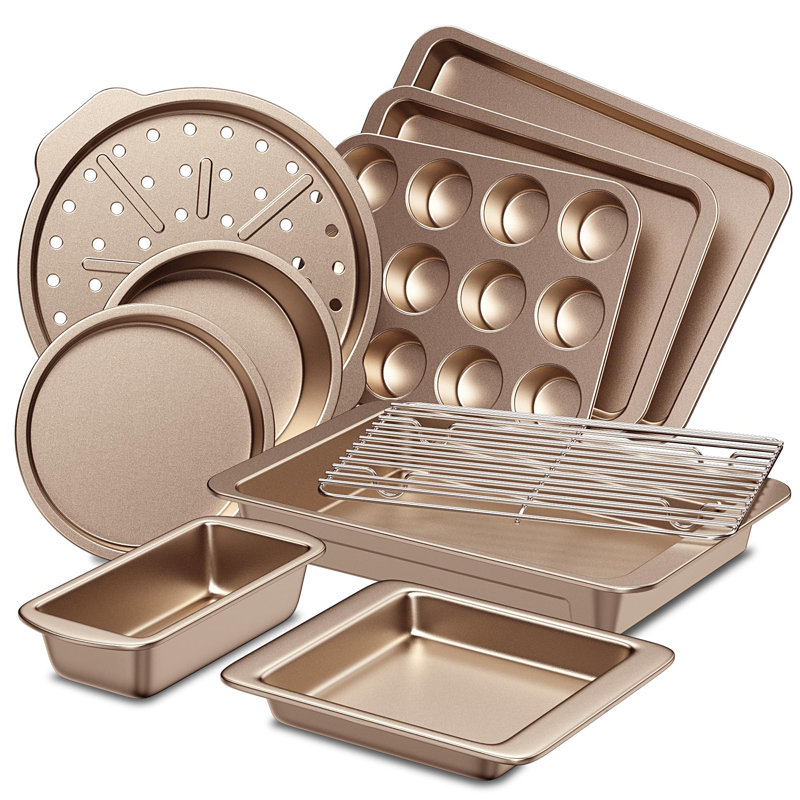 Ensemble de 10 pièces en acier antiadhésif LoochMee, Beige