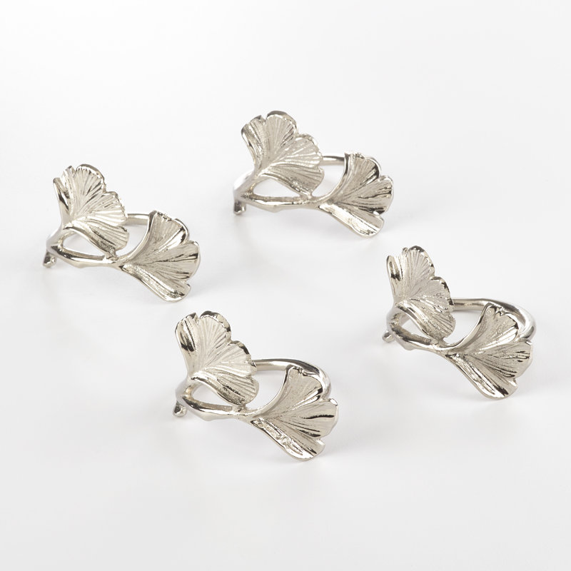 Rond de serviette ginkgo moucheté, Argent