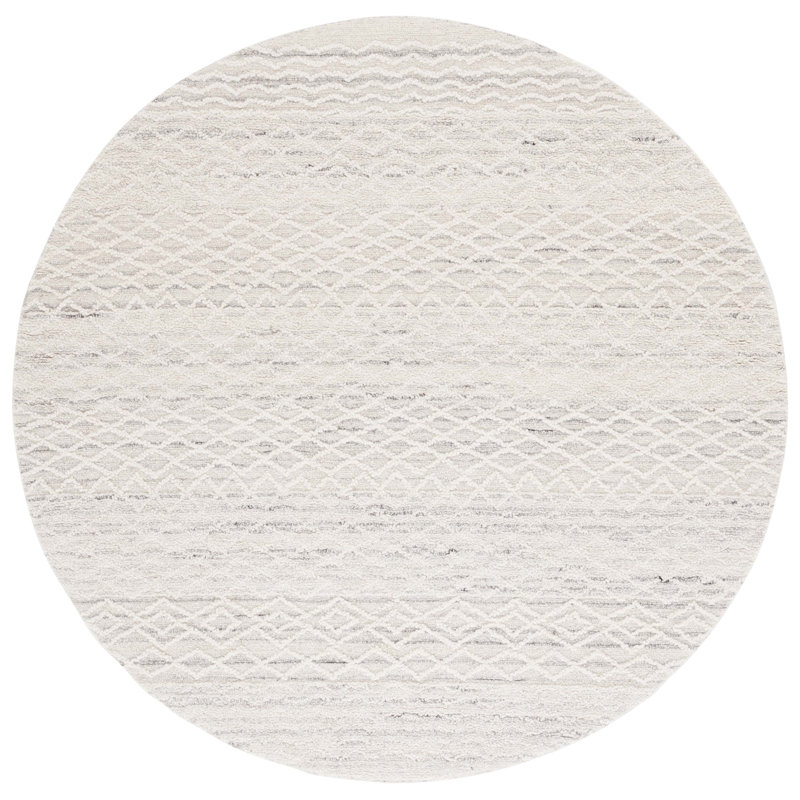 Khriz Hand Tufted Wool Cotton Geometric Rug in Gray, Round 6'