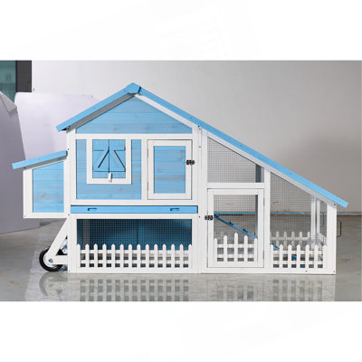 Cage à lapin en bois 76 po avec toit en asphalte imperméable 76 po, piste extérieure amusante, plateau et rampe amovibles, bleu clair