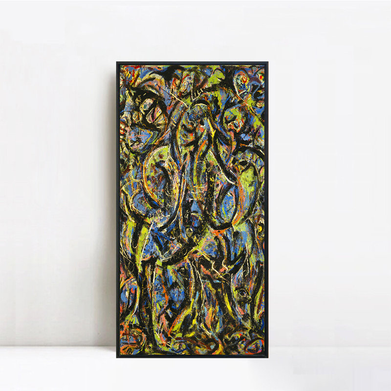Impression sur toile encadrée, art gothique par Jackson Pollock, art mural abstrait, salon, décorations pour bureau à domicile (cadre mince noir, 20 po x 40 po)
