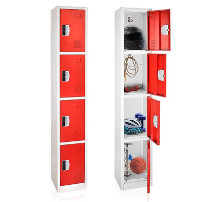 Casier à 4 portes en acier 72 po x 12 po x 12 po à 4 niveaux avec serrure numérique - Rangement pour employés et étudiants pour les écoles, la salle de sport, le lieu de travail - Comprend les crochets, la ventilation et le porte-carte - Assemblage facile
