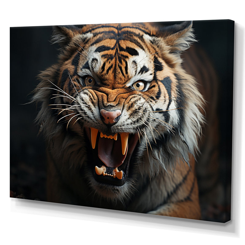«Brown Fierce Tiger Portrait II», reproductions sur toile d'animaux, Toile tendue, H 24 po x l 32 po x P 1 po
