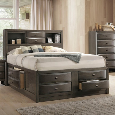 Contemporary Bed with Footboard Drawers and Headboard Bookcase, Perfect for Functional and Stylish Bedrooms