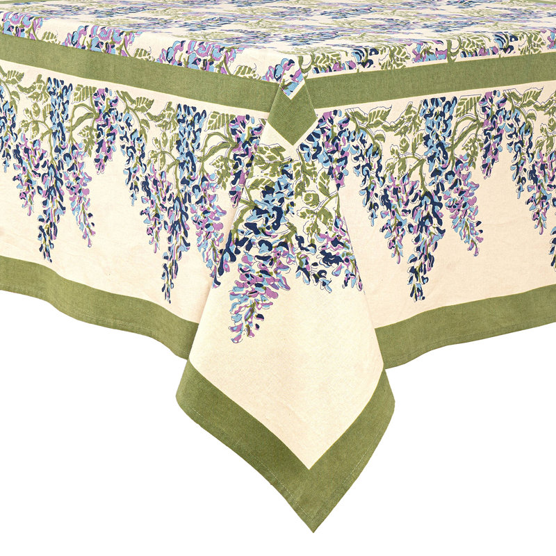 Wisteria Handmade Floral Tablecloth, 71" x 71", Blue/Green