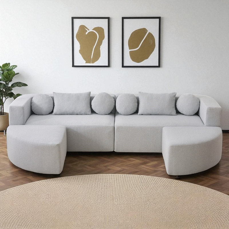 Upholstered Boneless Modular Sectional, Gray Boucle