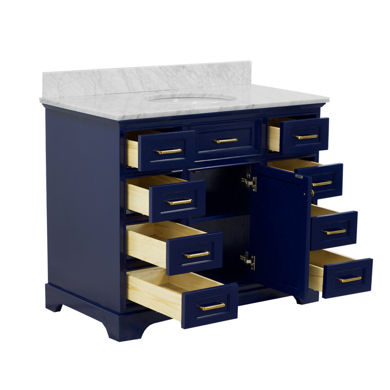 Ensemble de meuble-lavabo simple 42 po Ronnie, Marbre de Carrare, Bleu royal