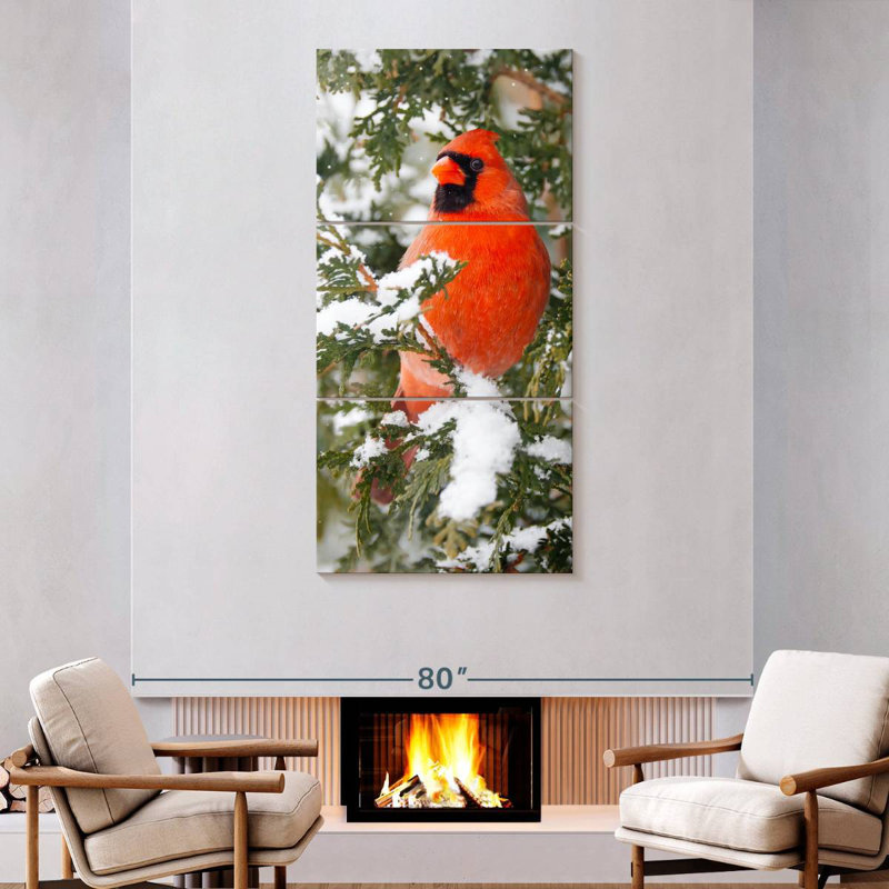 Cardinal en hiver, H 75 po x l 36 po