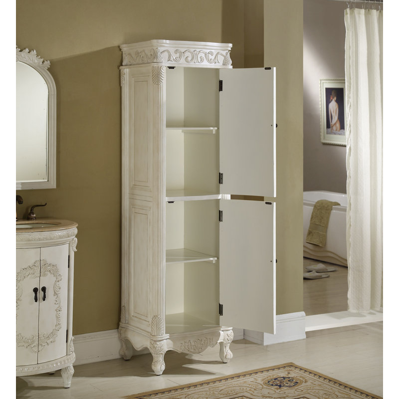 Armoire à linge autoportante en bois manufacturé, Blanc antique