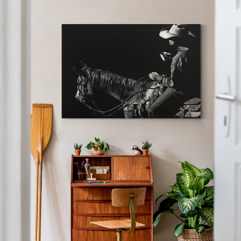 Cowboy scratchboard I-impression d’art graphique sur toile, H 12 po x l 18 po x P 1,5 po