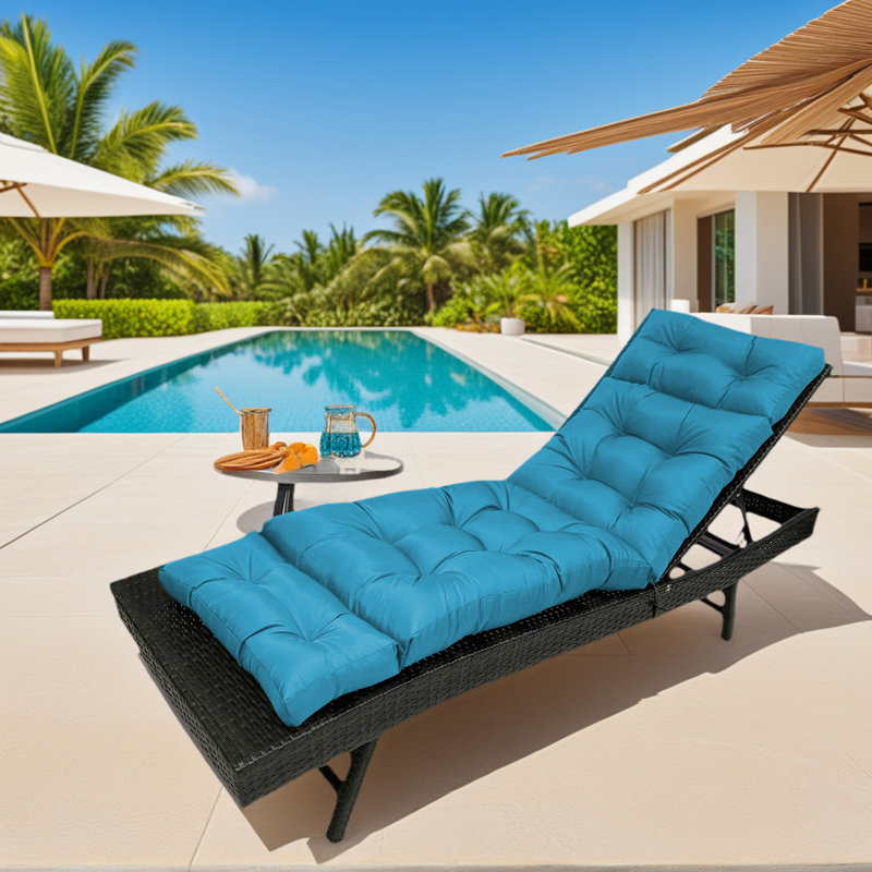 Thickened Outdoor Chaise Lounge Chair Cushion, Soft Memory Foam Filled, Turquoise