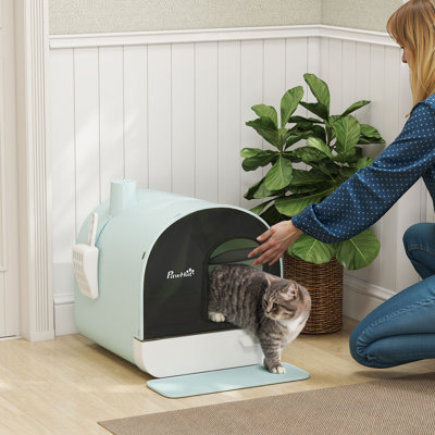 Hooded Cat Litter Tray with SlideOut Drawer 43 x 44 x 47cm Green