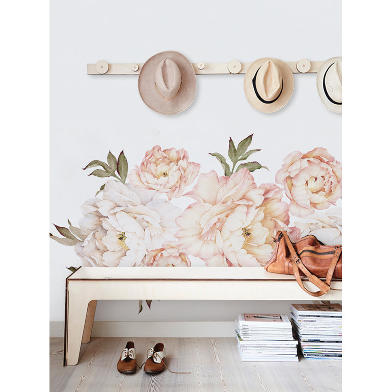 Adhésif décoratif fleurs de pivoine, Pêche vintage