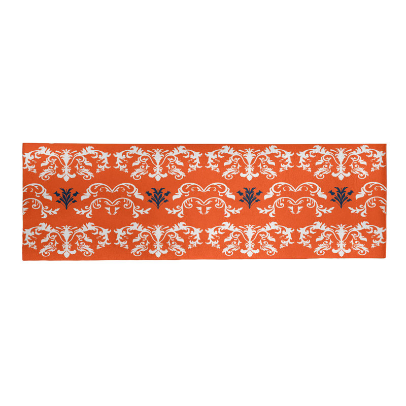 Tapis de couloir orange damassé