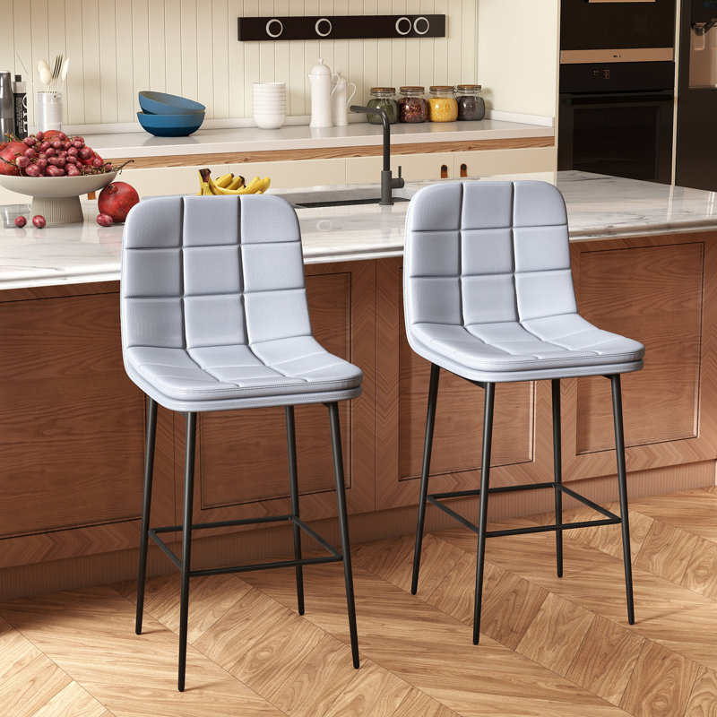 Bar Stools, 27.5" Mid Century Modern PU Leather Counter Height Stools, Upholstered Barstools With Metal Legs And Footrest, Armless Dining Chairs With Back For Kitchen Island