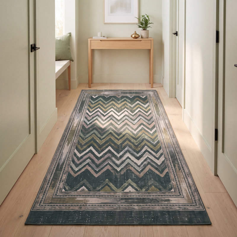 Tapis Cinder2 moderne à rayures effet pinceau, vert, gris et blanc, antidérapant, à poils courts, pour intérieur et extérieur, adapté aux animaux domestiques, salon, chambre, salle à manger, entrée, couloir, bureau, lavable