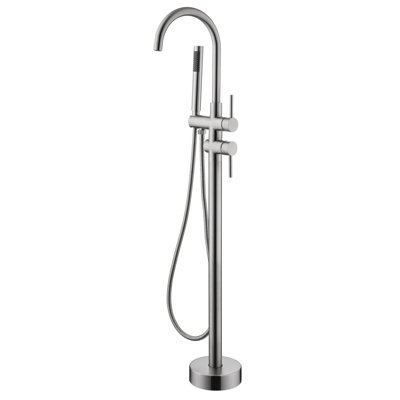 Tub Filler With Handheld Shower And Water Flow Control Knob High Freestanding Faucet Noise-Reduction Aerator