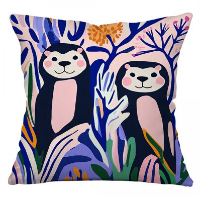Playful Otters Throw Pillow, Animal Twill Pillows