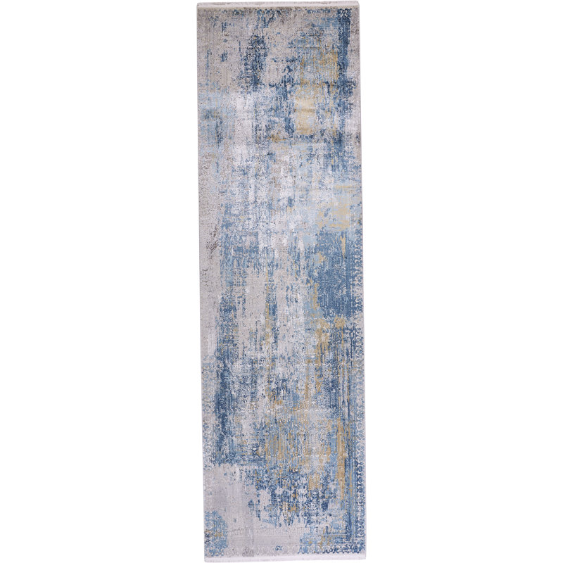 Tapis bleu / gris Whitten, Tapis de couloir 3 pi 1 po x 10 pi