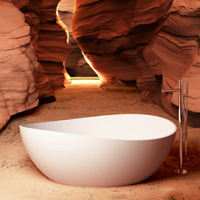 63" Freestanding Soaking Bathtub With Engineered Stone Resin, Matte White, Wide Inner Dimensions, - Stain Surface, Quick Drainage Resin Bathtub, Ergonomic Design, Long Lasting Warm, Efficient