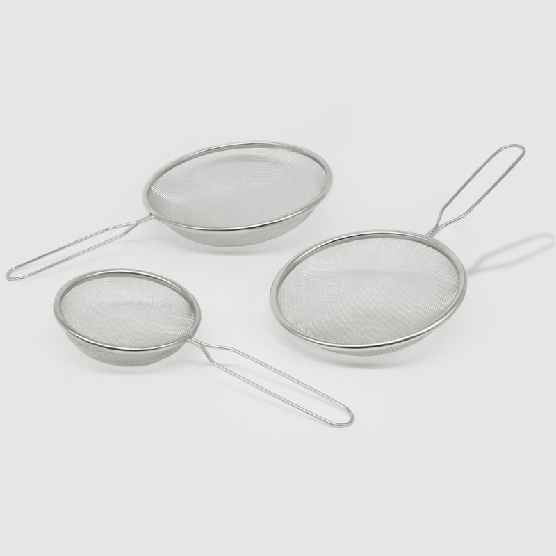 Set of 3 Stainless Steel Strainers with Long Stay Cool Handle