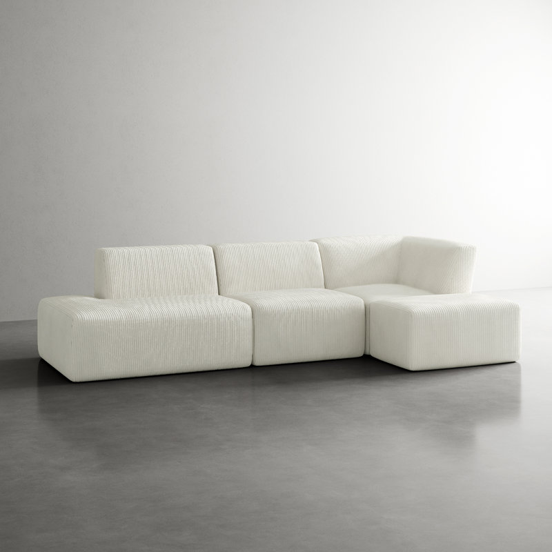 Berlare 4 - Piece Upholstered Boneless Compression Corduroy Modular Sectional Sofa Set with Removable Ottoman – Fully Compressed, No Assembly Required
