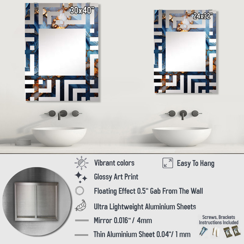 Olof - Miroirs muraux décoratifs en marbre, 40 po x 30 po
