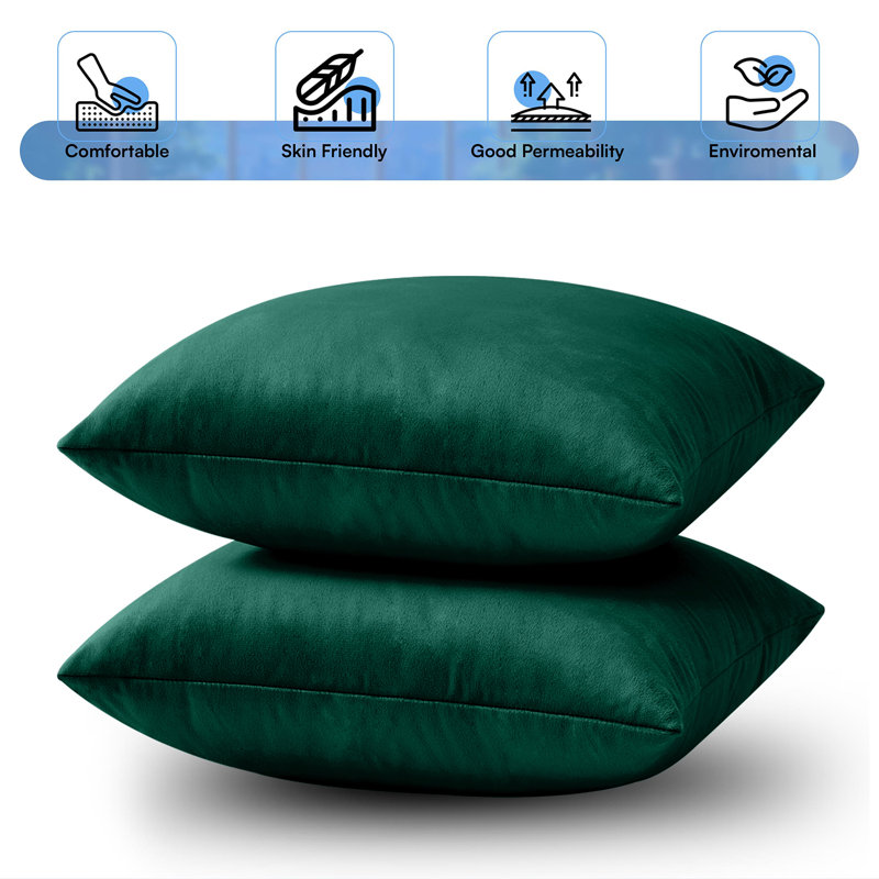 Luxurious Plain Velvet Cushion Covers (Set Of 2), Dark Green