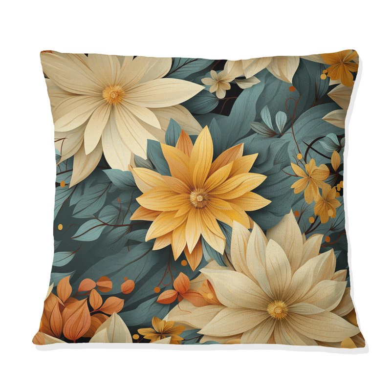 Coussin Chrysanthemums Mandala Boho, H 18 po x l 18 po