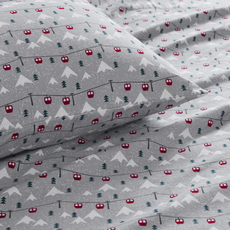 Ensemble de 4 sauts à ski gris, flanelle 100% coton, brossé pour une texture douce et riche, matelas pour lit simple / double 12 po, grand / très grand / très grand 14 po de profondeur, avec 1 drap-housse, 2 taies d'oreiller,