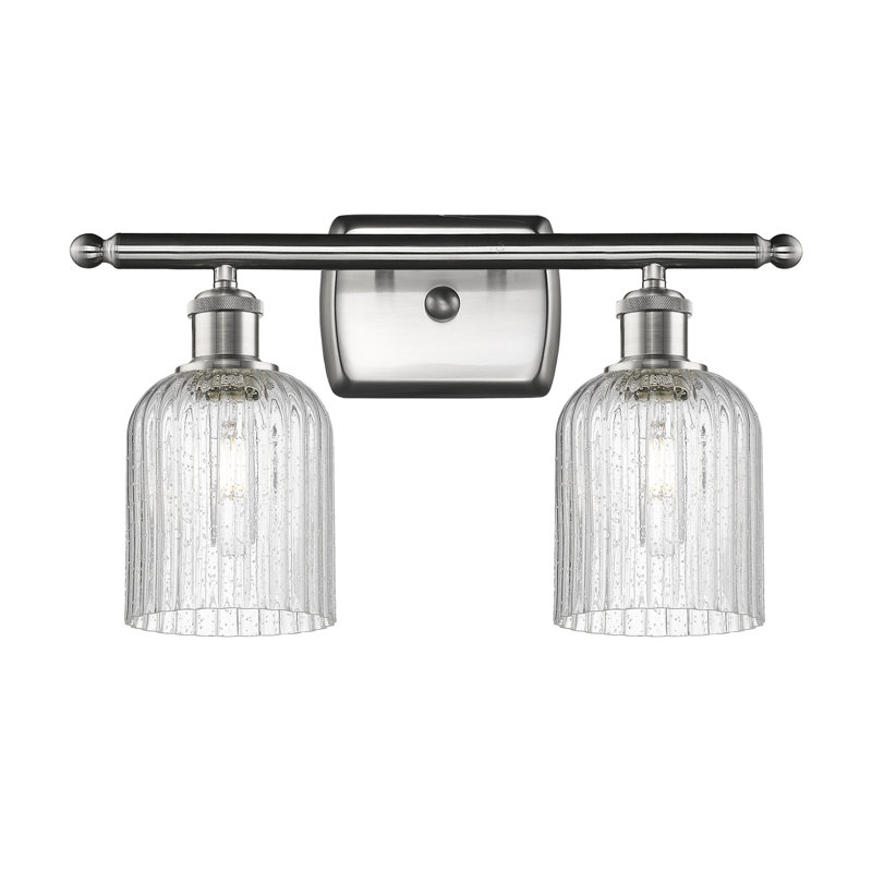 Brysin 15" W 2-Light Dimmable Metal Vanity Light with Glass Shades, Satin Nickel, Mercury