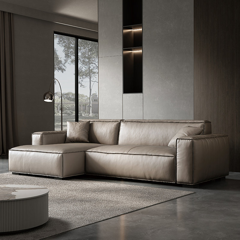 Canapé modulaire en cuir véritable beige 2 pièces, Orienté à gauche (vu de face)