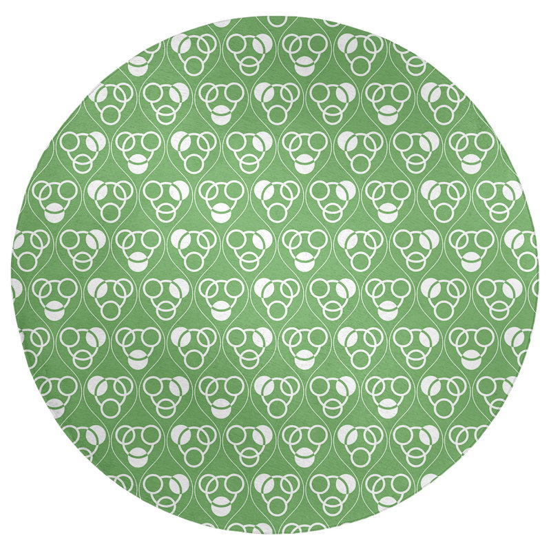 Tapis cercles/vagues vert/blanc, Rond 5 pi