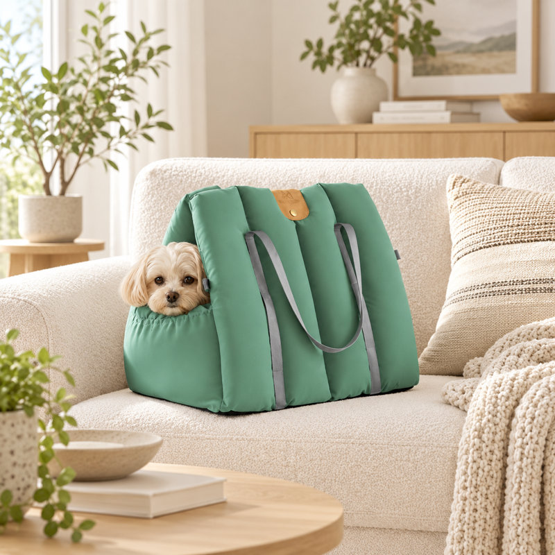 Convertible Pet Car Seat & Carrier – 22.5" Portable Travel Bed for Cats & Small Dogs with Safety Tether, Washable Cover & Carry Handles, 2-in-1 Car Seat and Cozy Home Nest (Green)