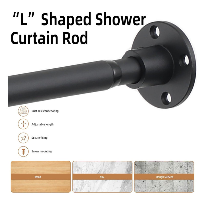 Tringle de rideau de douche réglable en L de 23,6 po à 39,8 po - coin 90 °