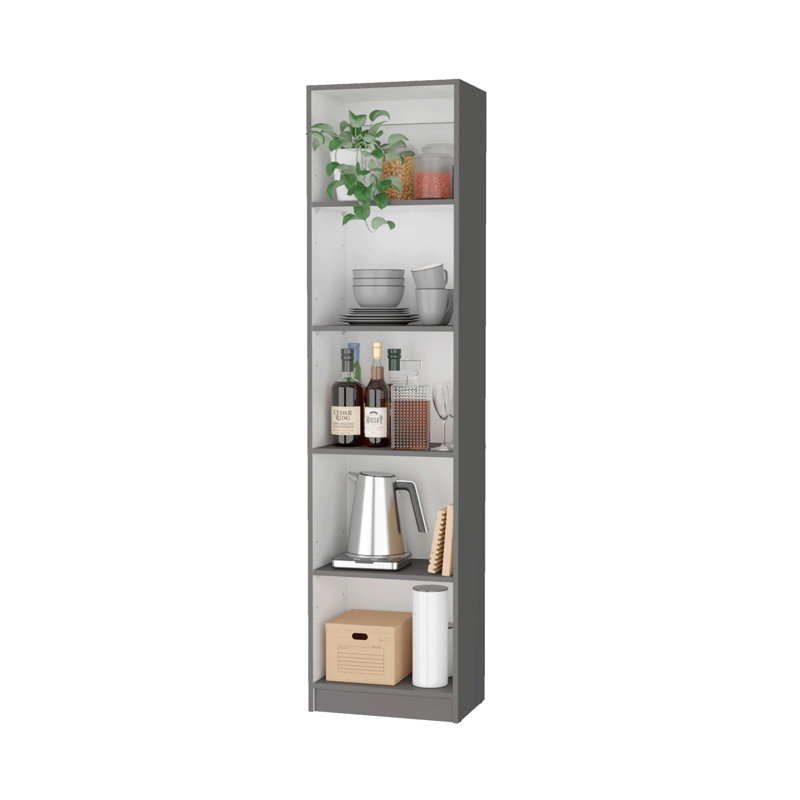 Bibliothèque mince à 5 tablettes Zachary, Gris / Blanc, (5 tablettes) H 71,1 po x l 17,72 po x P 11,77 po