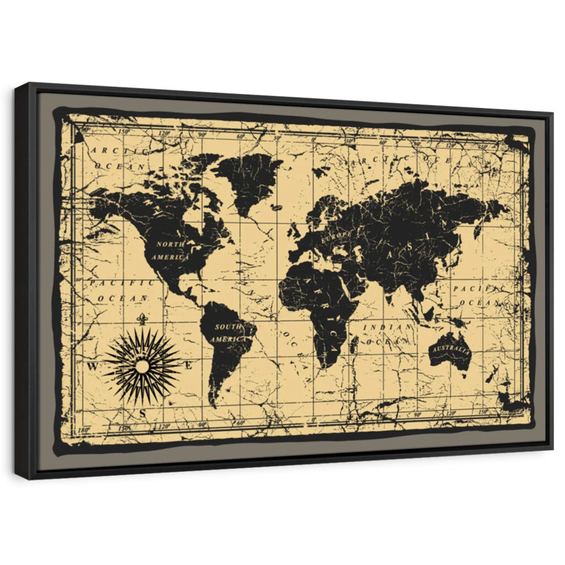 Aliaz Vintage Travel World Map, 9" H x 13" W