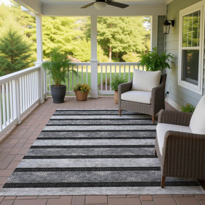 Tapis rayé Lamanna ACN3067 lavable à la machine pour l'intérieur et l'extérieur