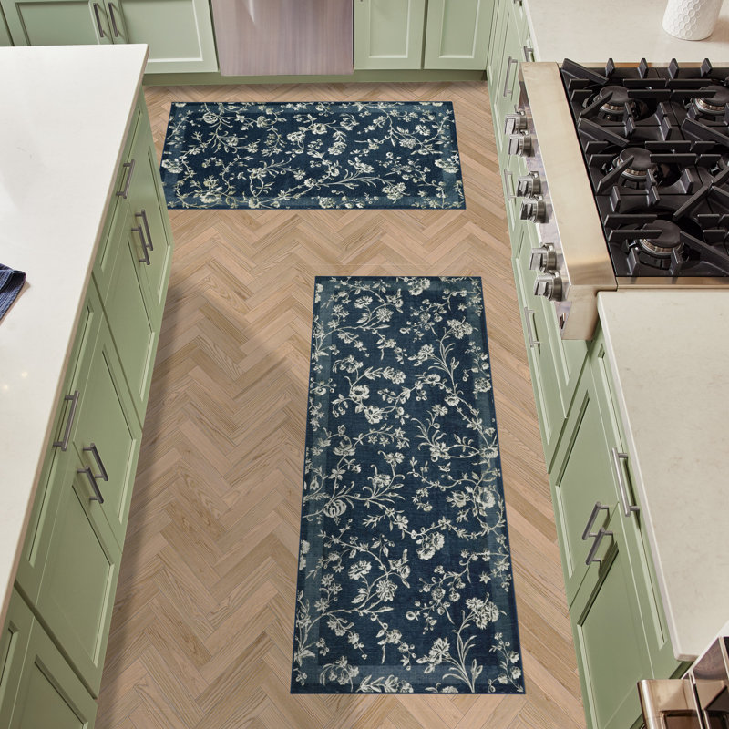 Laura Ashley Aria Floral Border Chenille Machine Washable, Slip Resistant Accent and Runner Rugs